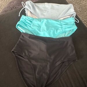 Set of 3 Full Coverage Bikini Bottoms/Size Large/Black, Blue and Teal